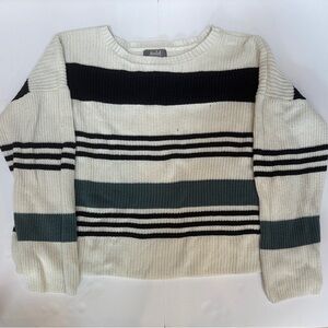 Women's Striped Crewneck Sweater - Cream, Black & Teal